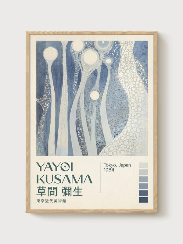 Yayoi Kusama Print poster in oak frame