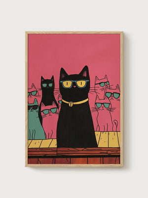 Funny Black Cat Poster poster in oak frame