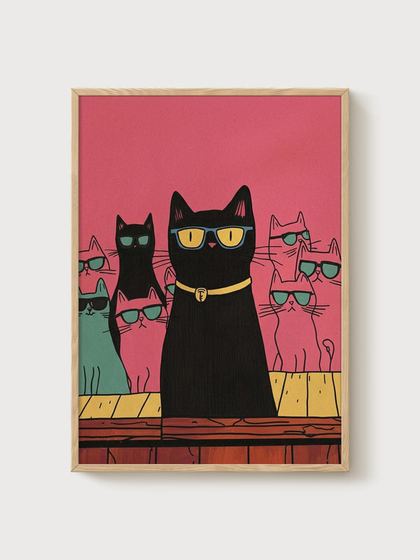 Funny Black Cat Poster poster in oak frame