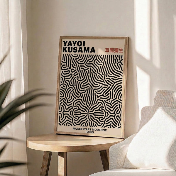 Contemporary wall art with contemplative abstract patterns of interlocking lines and curves rendered in black, cream, and warm rust tones.