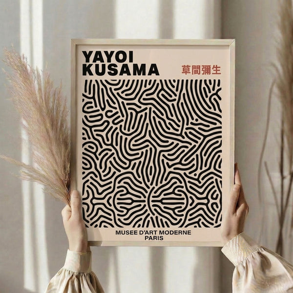 Minimalist art print displaying mesmerizing geometric and organic patterns in cream, black, and earthy terracotta creating visual rhythm.