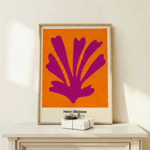 Modern abstract poster in yellow, pink, and white with carefully placed cut-out forms that capture vibrant minimalist elegance and artistic simplicity.