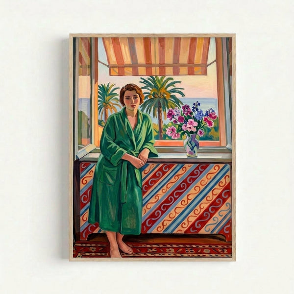 Young girl in a green dress depicted with loose, colorful brushwork characteristic of early 20th-century Fauvist painting, displayed as a framed wall art print.