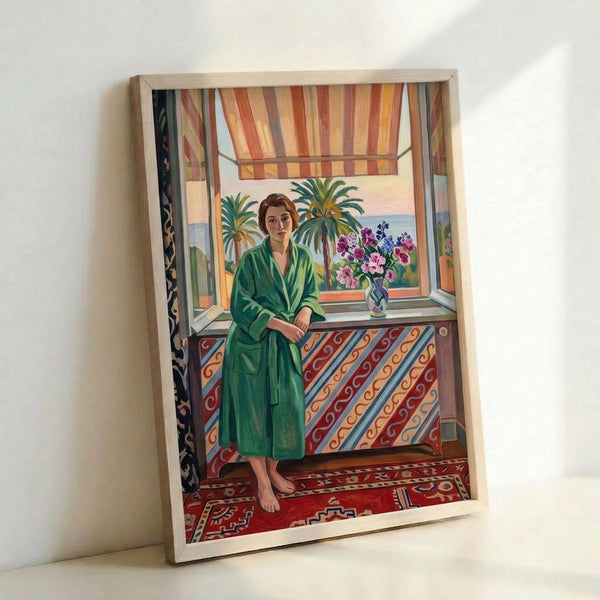 Portrait of a girl dressed in green, painted in Matisse's signature style using vivid colors and simplified forms that convey quiet elegance and gentle introspection.