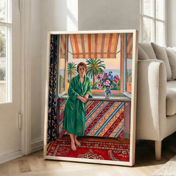 Fauvist portrait art print showing a young girl in an emerald-green dress, featuring the artist's recognizable expressive use of color and dynamic brushwork on a gallery wall.