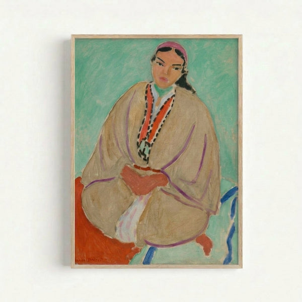 Modernist portrait poster featuring warm golden yellow tones and simplified facial features in Matisse's distinctive style.