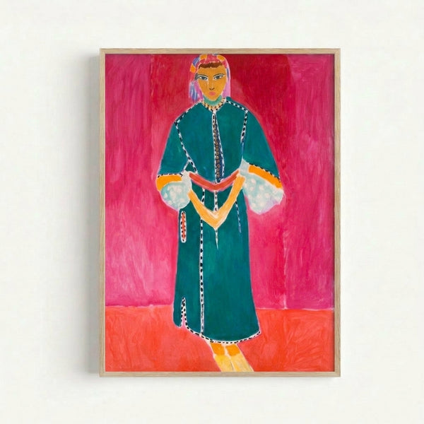 Framed art print of Zorah Standing showing an abstract figure in Matisse's distinctive cutout style, rendered in warm terracotta and golden hues with simplified, flowing forms.