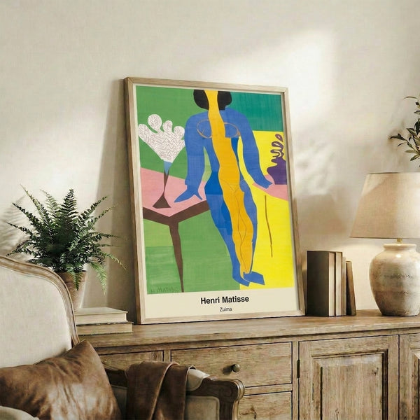 Modernist framed print featuring saturated primary colors and dynamic abstract shapes in a vibrant, playful arrangement with striking visual contrast.